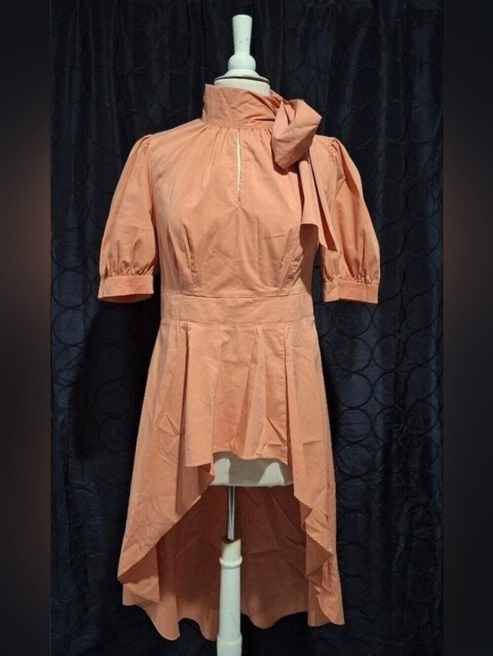 New York And Company Peach High-Low Tie-Neck Blouse